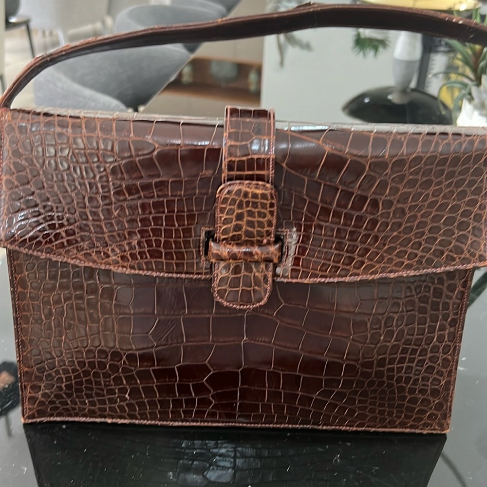 Brown alligator vintage bag most likely from the 50s